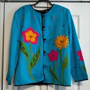 Allure Turquoise Floral Embroidered Blazer